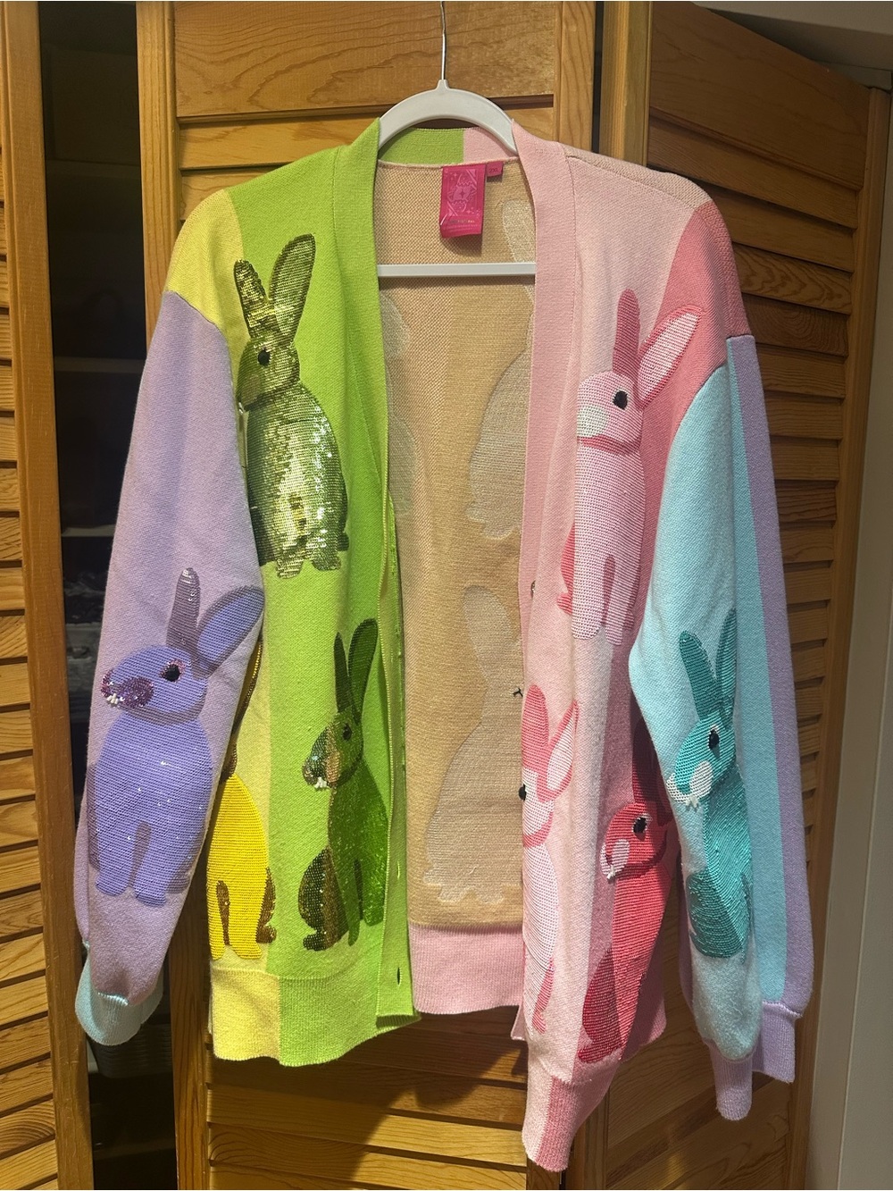 QUEEN OF SPARKLES Pastel Multi Bunny Colorblock Cardigan